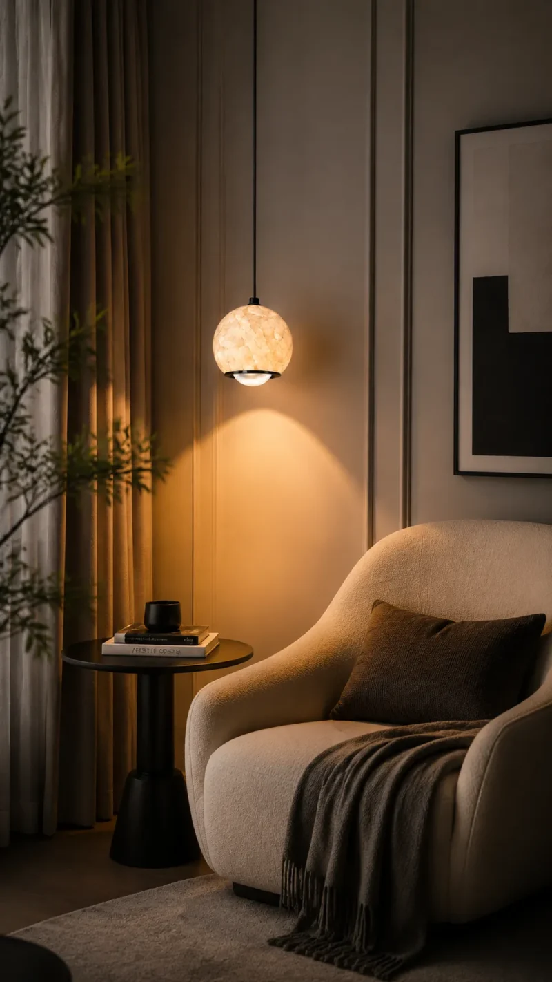 Natural Marble Pendant Light | Minimalist LED Hanging Lighting Fixture - Image 5