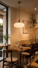 Fabric Pendant Light | Wooden Japanese Minimalist LED Ceiling Lamp - Image 6