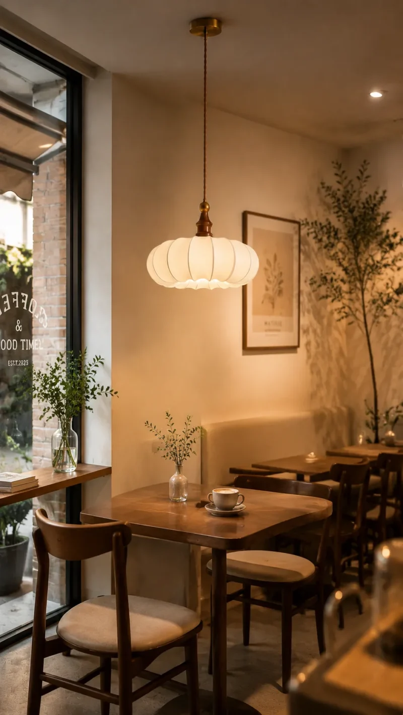Fabric Pendant Light | Wooden Japanese Minimalist LED Ceiling Lamp - Image 6