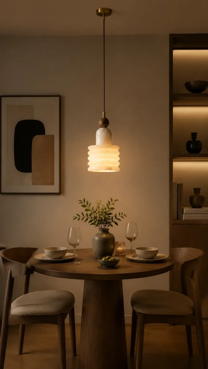 Alabaster Walnut Pendant Light | Modern Minimalist LED Lighting Fixture - Image 5