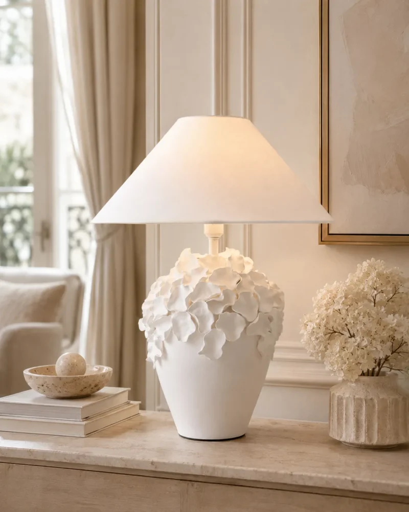 Ceramic Table Lamp Floral Design | Modern LED Table Lamp - Image 3
