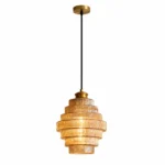 Amber Glass Pendant Light | Luxury Brass LED Fixture