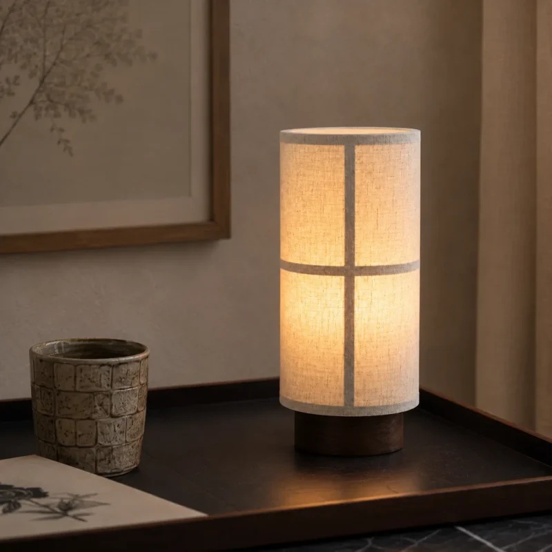 Modern Linen Table Lamp | Minimalist Fabric Bedside LED Light - Image 2