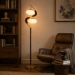 S-Shaped Wood and Glass LED Floor Lamp - Image 5