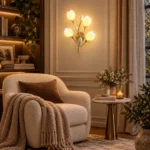 Porcelain Magnolia Ceramic Wall Lamp with Gold Metal Frame - Image 2