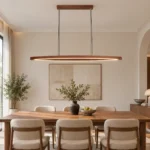 Modern Walnut Linear Pendant Light | Brass LED Lighting - Image 2