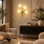 Porcelain Magnolia Ceramic Wall Lamp with Gold Metal Frame - Image 3
