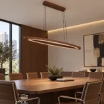 Modern Walnut Linear Pendant Light | Brass LED Lighting - Image 3