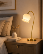 Brass Tulip Glass Table Lamp | Modern Luxury LED Table Lamp - Image 3