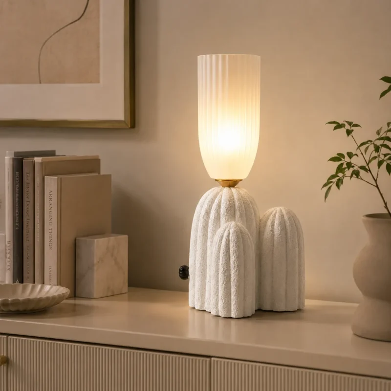 Modern Sculptural Table Lamp – Ivory LED Bedroom & Living Room Lighting - Image 2