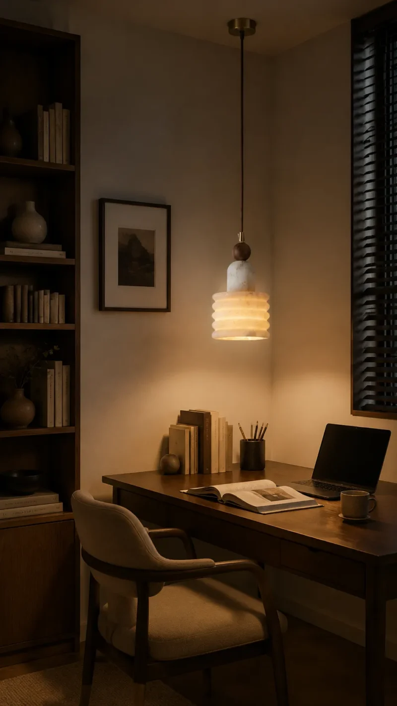 Alabaster Walnut Pendant Light | Modern Minimalist LED Lighting Fixture - Image 4