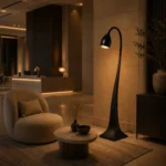 Artistic Curved Wooden Floor Lamp | Matte Black - Image 5