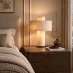 Modern Fabric Table Lamp | Beige LED Bedside Lamp for Bedroom & Living Room - Image 4
