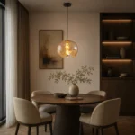 Amber Glass Dome Pendant Light | Nordic Modern LED Ceiling Lighting Fixture - Image 5
