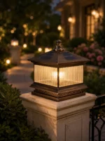 Classic Copper Solar Pillar Lantern for Villa Gates and Garden Walls - Image 3