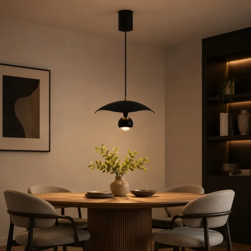 Modern Minimalist Pendant Light | Matte Black LED Ceiling Lighting Fixture - Image 4