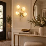 Porcelain Magnolia Ceramic Wall Lamp with Gold Metal Frame - Image 4