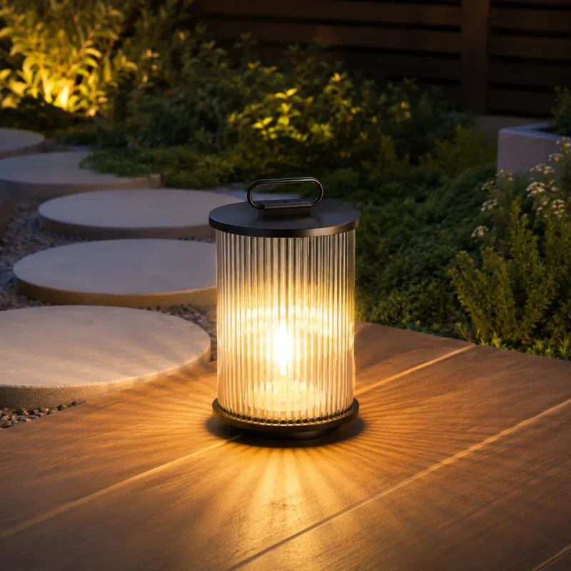 Ribbed Glass Solar Garden Lantern for Patio and Courtyard Lighting - Image 2