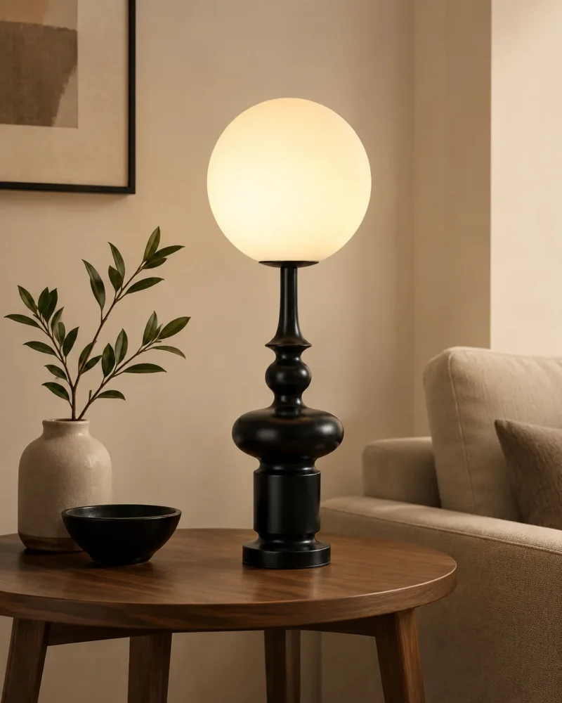 Noir Orb Table Lamp | Modern Sculptural LED Desk Lamp for Bedroom & Living Room - Image 5