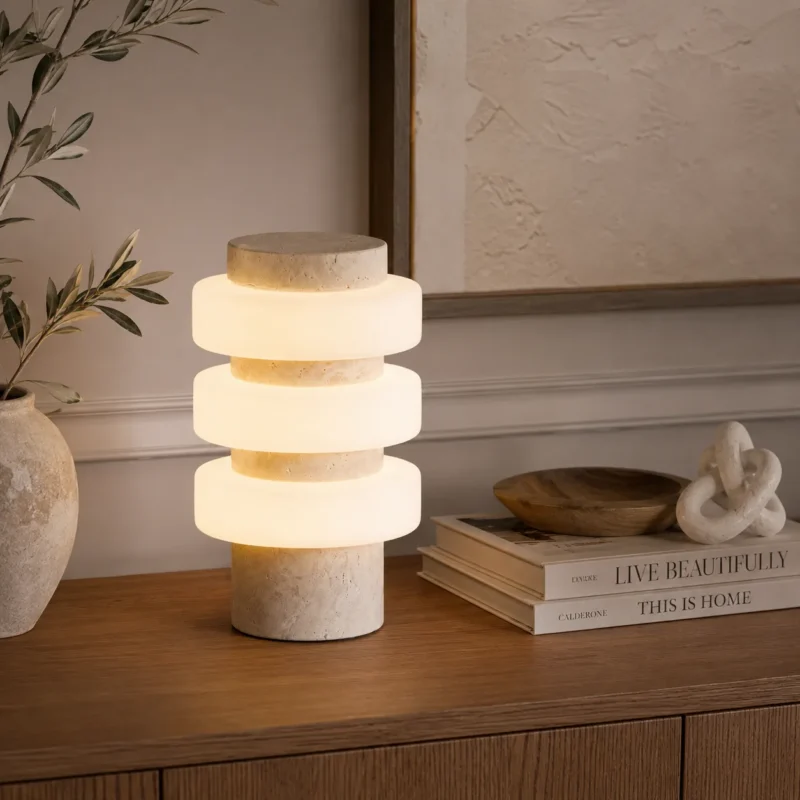 Modern Marble Ring Table Lamp | LED Bedside Ambient Lighting - Image 2