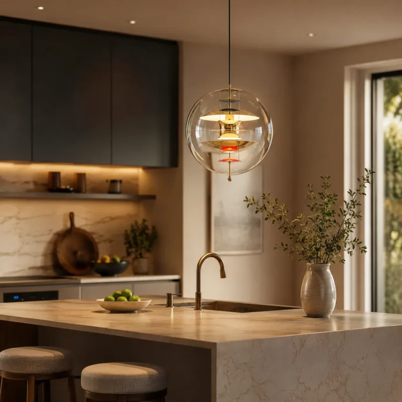Glass Orb Pendant Light | Modern Luxury Gold LED Ceiling Lighting Fixture - Image 5