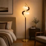 S-Shaped Wood and Glass LED Floor Lamp - Image 3