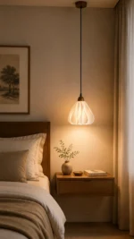 French Vintage Pendant Light | Wooden PLA Petal LED Lighting Fixture - Image 3