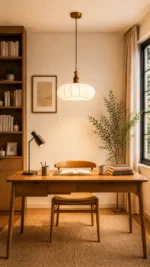Fabric Pendant Light | Wooden Japanese Minimalist LED Ceiling Lamp - Image 3