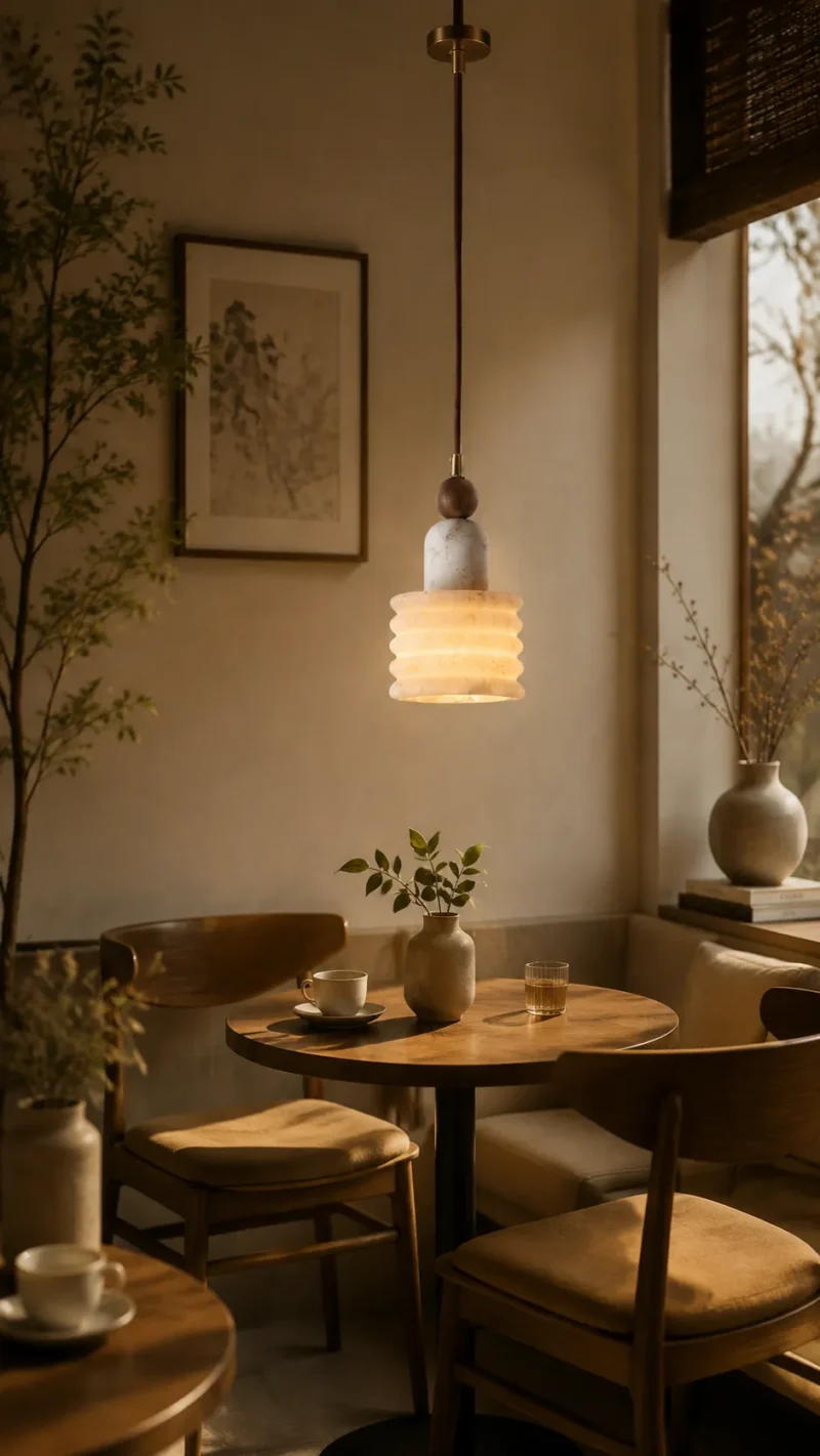 Alabaster Walnut Pendant Light | Modern Minimalist LED Lighting Fixture - Image 3