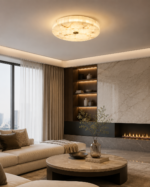 Natural Stone Brass Ceiling Light – Slim Luxury LED Flush Mount Lamp - Image 3