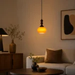 Gradient Amber Glass Pendant Light | Wooden Artisan Lamp - Image 5