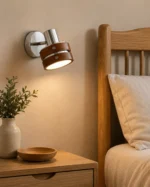 Modern Wood and Chrome Adjustable Wall Light for Bedroom Reading - Image 2