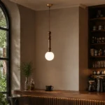 Wood Copper Pendant Light | Modern Vintage LED Ceiling Lighting Fixture - Image 2