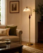 French Vintage Glass Shade LED Floor Lamp - Image 4