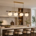 Vintage Brass & Frosted Glass Linear Pendant Light - Image 2