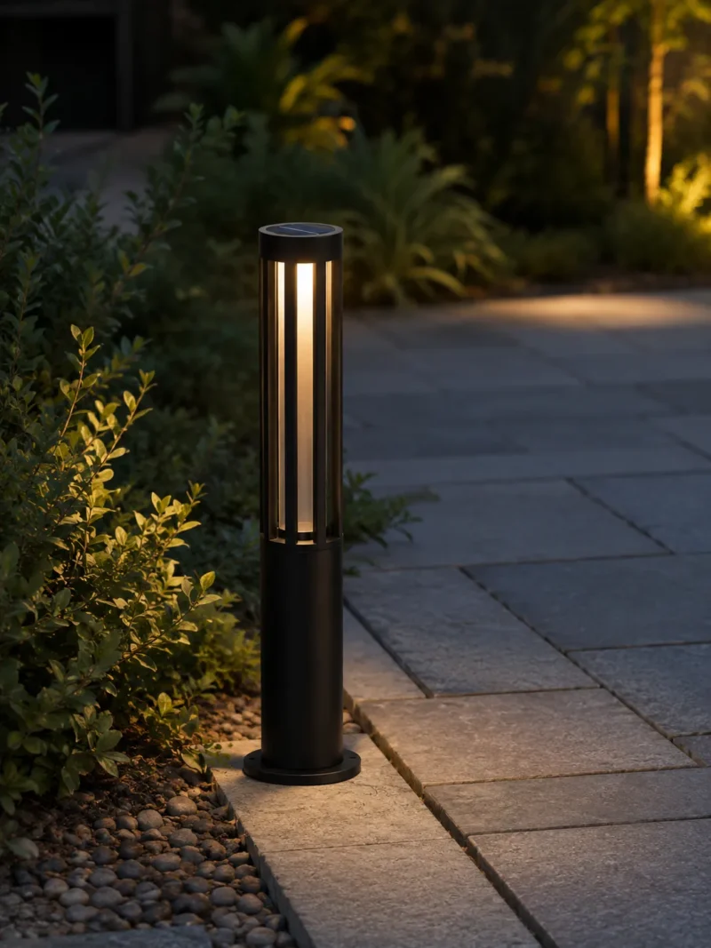 Black Cylindrical Outdoor Bollard Light for Garden Pathway Lighting - Image 3