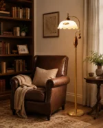 French Vintage Glass Shade LED Floor Lamp - Image 3