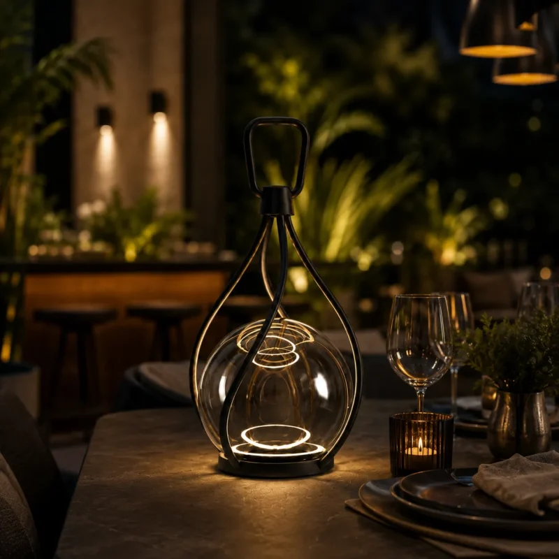 Modern Outdoor Lantern Table Lamp | Rechargeable Patio & Garden LED Lighting Fixture - Image 5