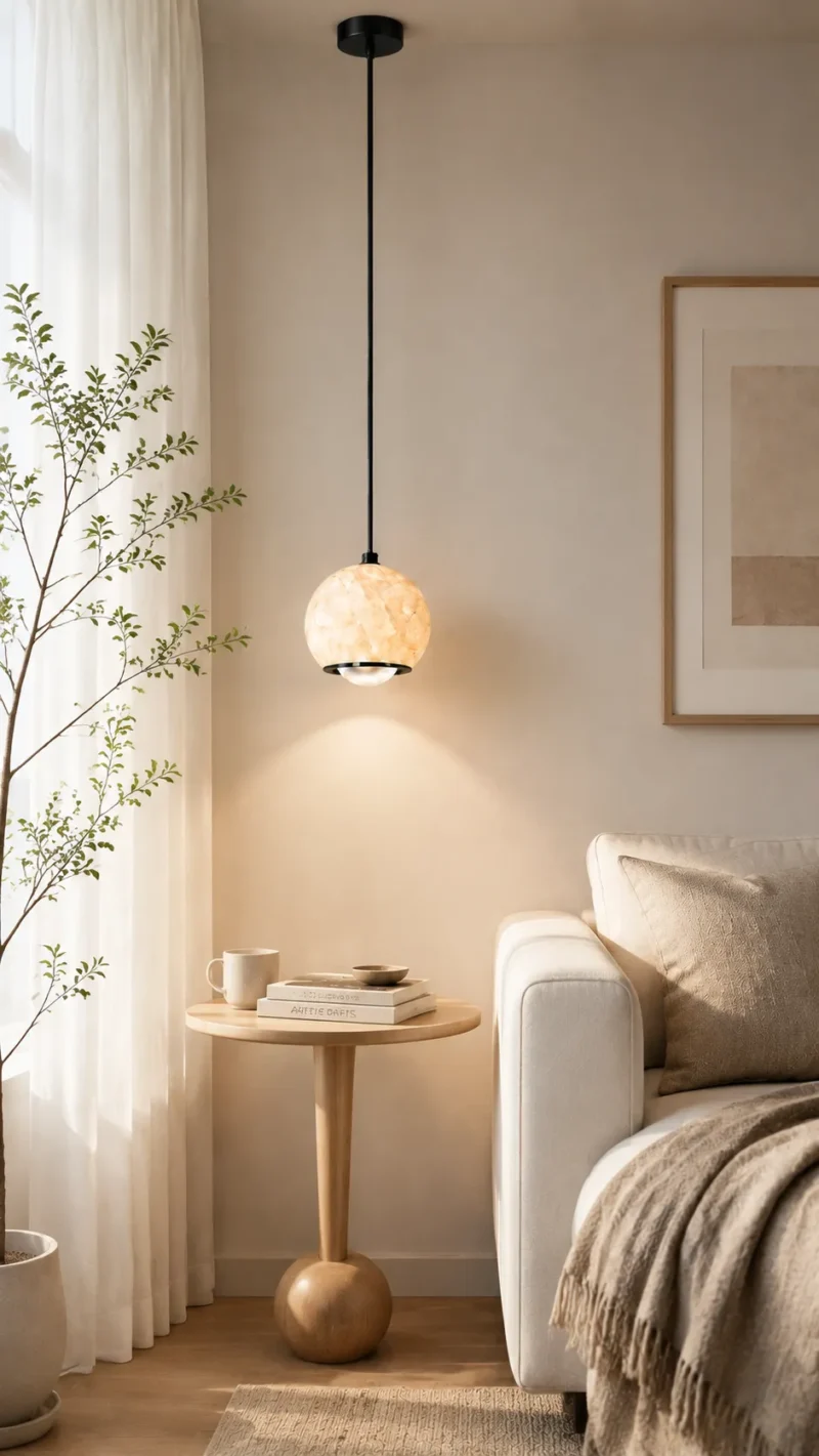 Natural Marble Pendant Light | Minimalist LED Hanging Lighting Fixture - Image 2