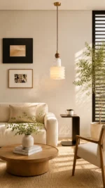 Alabaster Walnut Pendant Light | Modern Minimalist LED Lighting Fixture - Image 2