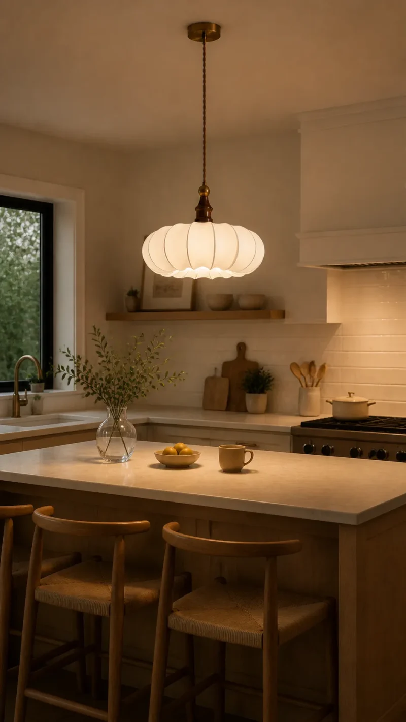 Fabric Pendant Light | Wooden Japanese Minimalist LED Ceiling Lamp - Image 2