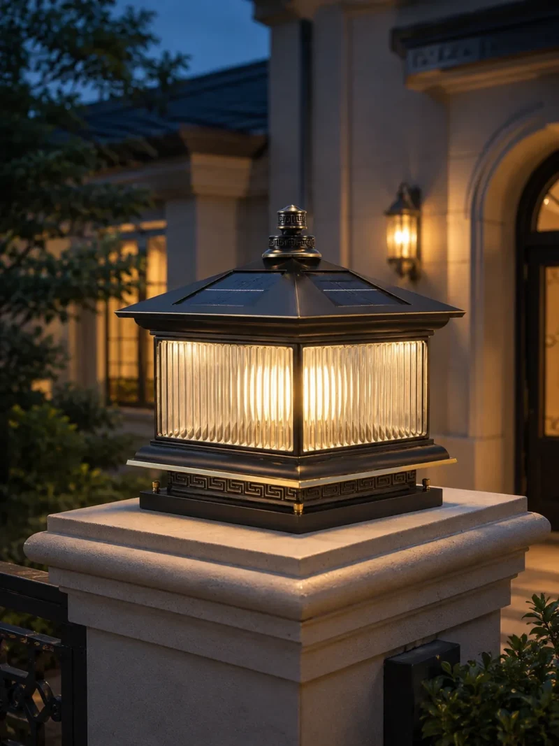 Classic Copper Solar Pillar Lantern for Villa Gates and Garden Walls - Image 4