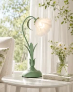 Floral Table Lamp | Light Green LED Bedside Lamp for Bedroom & Living Room Decor - Image 4