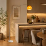 Modern Arc Floor Lamp | Amber Shade Ambient Light - Image 4