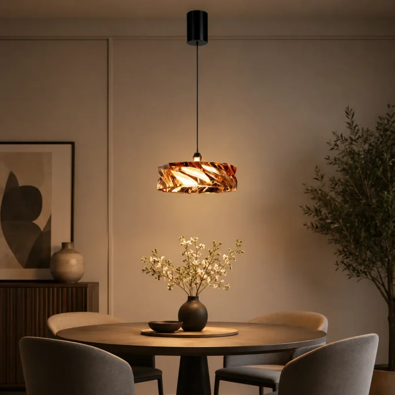 Amber Crystal Glass Pendant Light | Modern Luxury LED Ceiling Lighting Fixture - Image 2