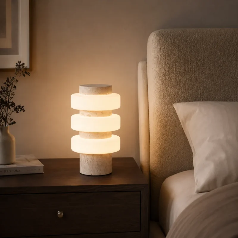 Modern Marble Ring Table Lamp | LED Bedside Ambient Lighting - Image 3