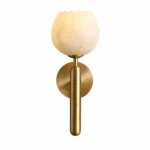 Modern Brass Alabaster Globe Wall Sconce Natural Stone Wall Light