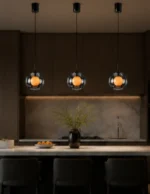 Smart Sensor Pendant Light | Pearl Black LED Glass Lighting Fixture - Image 4
