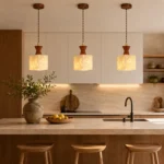 Travertine Wood Cube Pendant Light – Natural Stone LED Small Pendant Light - Image 5