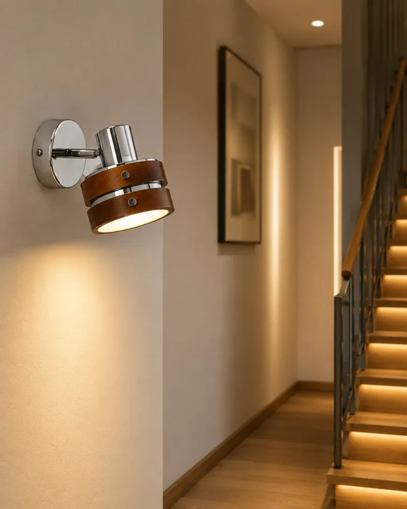 Modern Wood and Chrome Adjustable Wall Light for Bedroom Reading - Image 3